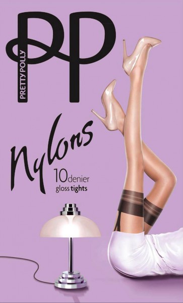 Pretty Polly - Nylons 10 denier spīdīgas zeķbikses ar prievīšu imitāciju