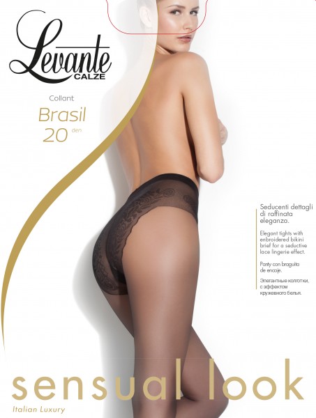 Levante - 20 den necaurspīdīgas eleganta augsta griezuma bikinis biksīšu daļa zeķubikses Brasil