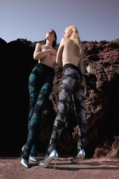 Trasparenze - necaurspīdīgas zeķubikses ar romantisku melnbaltu puķu rakstu