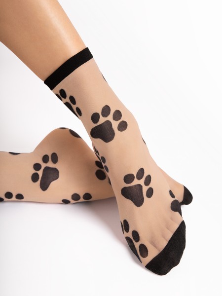 Fiore - 20 den zeķītes līdz potītēm ar jauku dzīvnieku pēdu rakstu