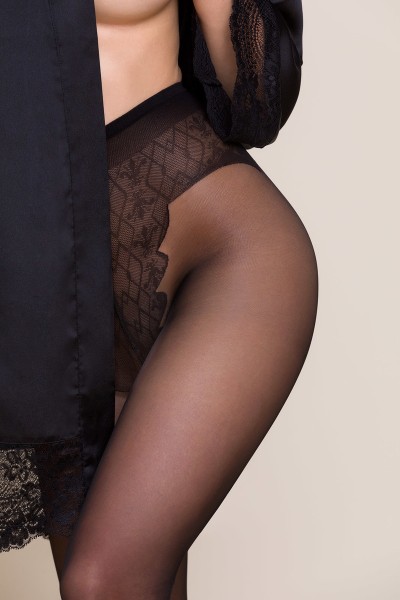 Gabriella - 15 den necaurspīdīgas zeķubikses ar elegantu, augsta griezuma mežģīņu augšdaļu